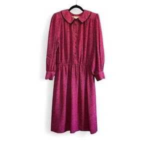 Vintage 80s Ms. Chaus Dress Women's Size 12 Pink Black Collared Retro Geometry